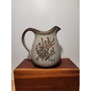 TAKAHASHI San Francisco Pottery Pitcher Glazed Orange Flowers Speckled Japan